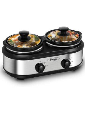 Dual Slow Cooker Buffet Server & Food Warmer, Mini Pot with 3 Temp Settings
